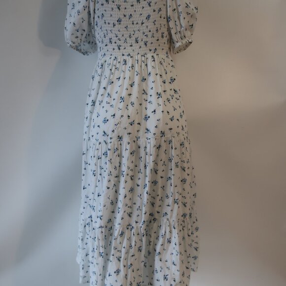 Womens RAHI White, Blue Floral Design Button Down Short Sleeve Midi Dress XS - Picture 9 of 11